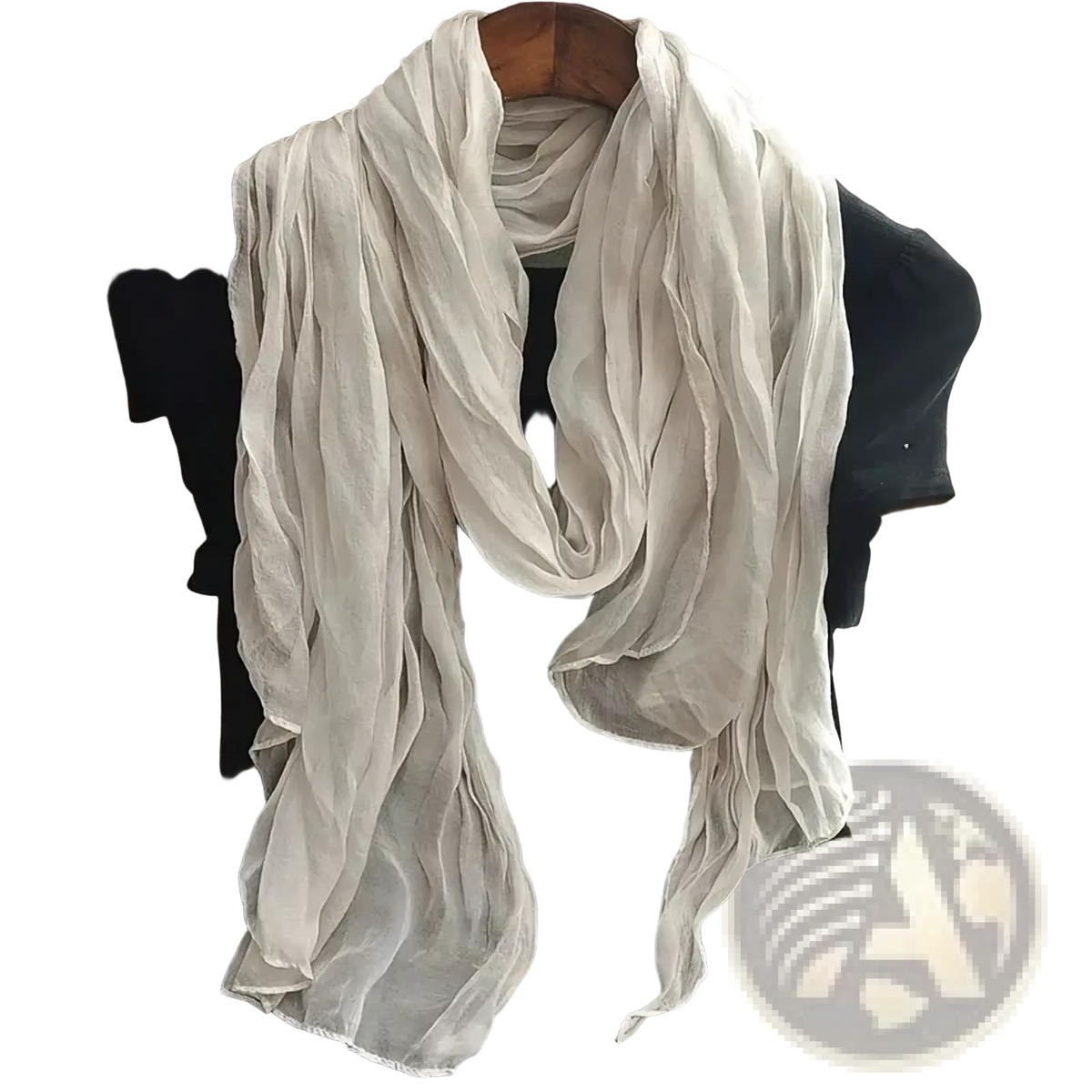 A delicate off-white cotton linen scarf for women draped elegantly over a black top showcasing its breathable fabric
