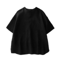 Black cotton linen short sleeve top for women with loose fit round neckline and subtle pleats at the hem