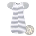 Gray and white striped cotton newborn swaddle sleep sack with soft fabric sleeves for 0-6 months baby