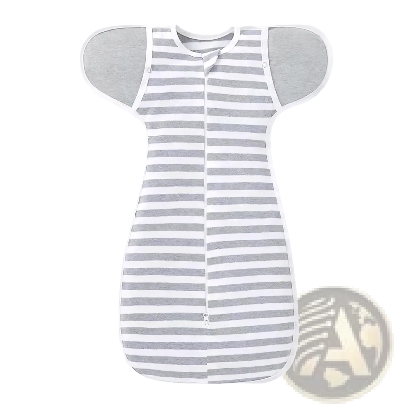 Gray and white striped cotton newborn swaddle sleep sack with soft fabric sleeves for 0-6 months baby