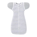 Gray and white striped cotton newborn swaddle sleep sack with soft fabric sleeves for 0-6 months baby