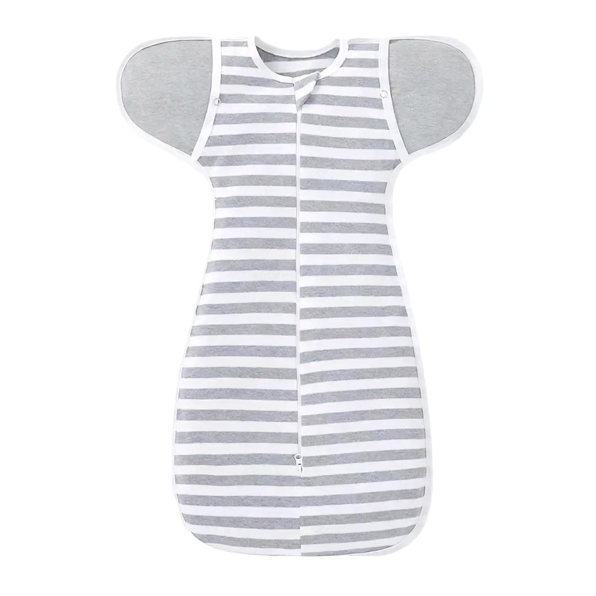 Gray and white striped cotton newborn swaddle sleep sack with soft fabric sleeves for 0-6 months baby