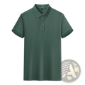 A solid dark green cotton polo shirt for men with short sleeves and a classic collar for workwear use
