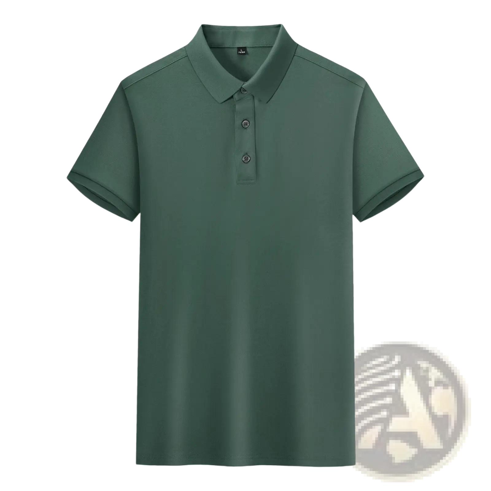 A solid dark green cotton polo shirt for men with short sleeves and a classic collar for workwear use