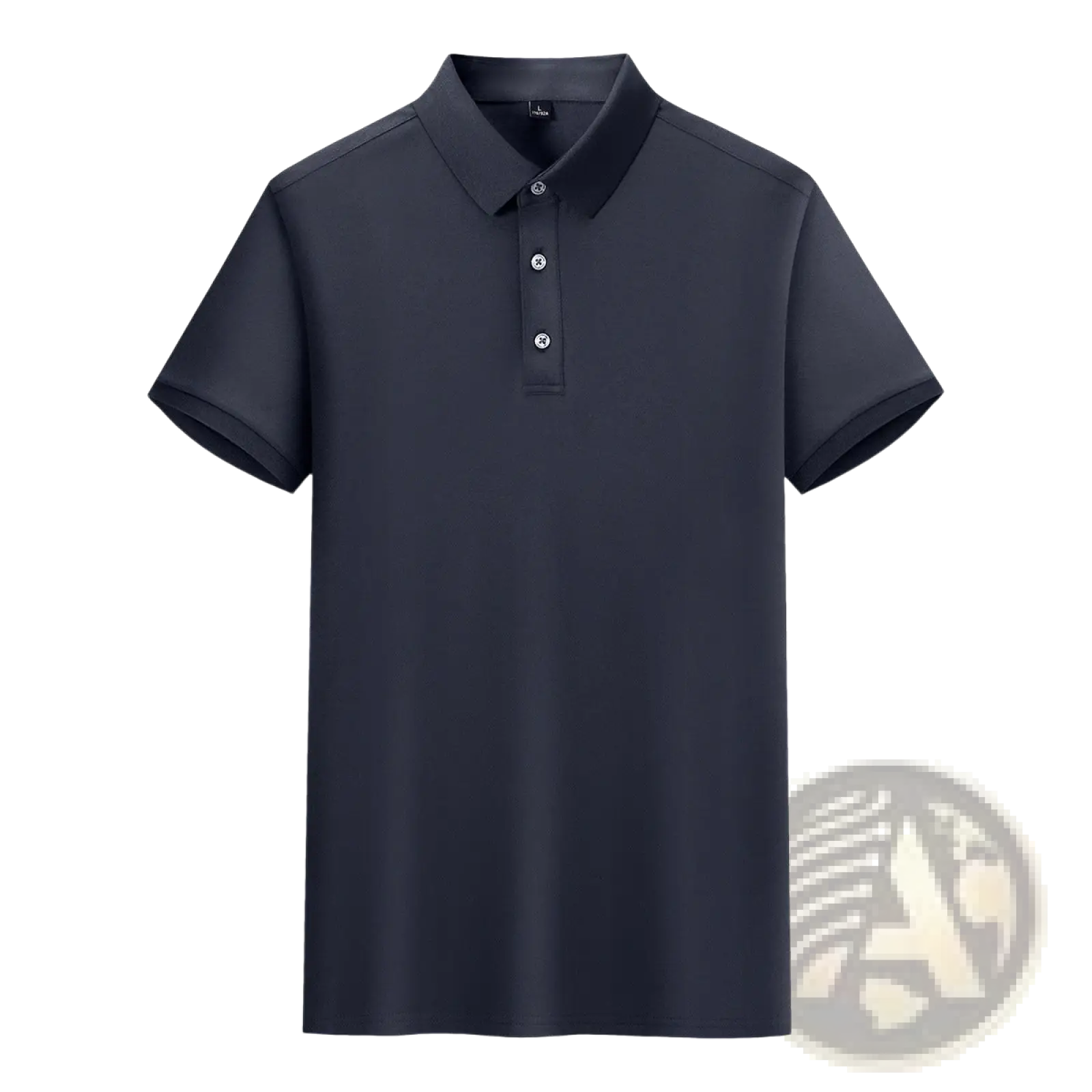 Dark navy cotton polo shirt for men with short sleeves classic collar and three white buttons for workwear use