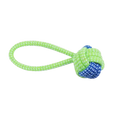 Bright green and blue cotton rope dog toy with loop handle 18cm for chew and teeth cleaning purposes