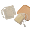 Off-white cotton mesh soap saver bags with drawstring closures and tassels 3 pack for eco-friendly storage