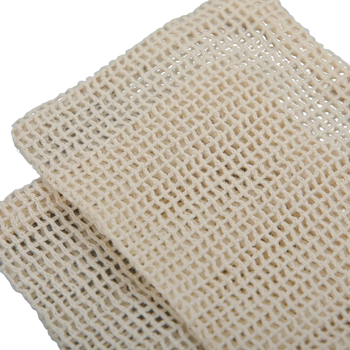 Off-white woven mesh cotton soap saver bag with diamond pattern for soap storage 3 pack