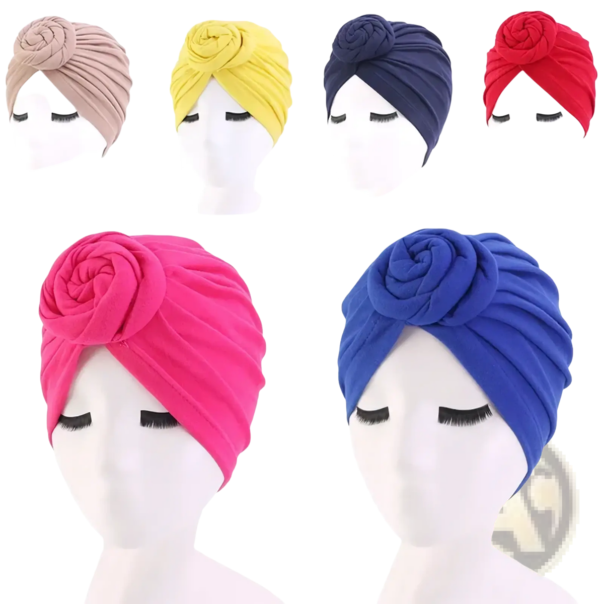 Colorful cotton turban headwrap for women with a rose knot in soft stretchy fabric for hijab or headscarf use
