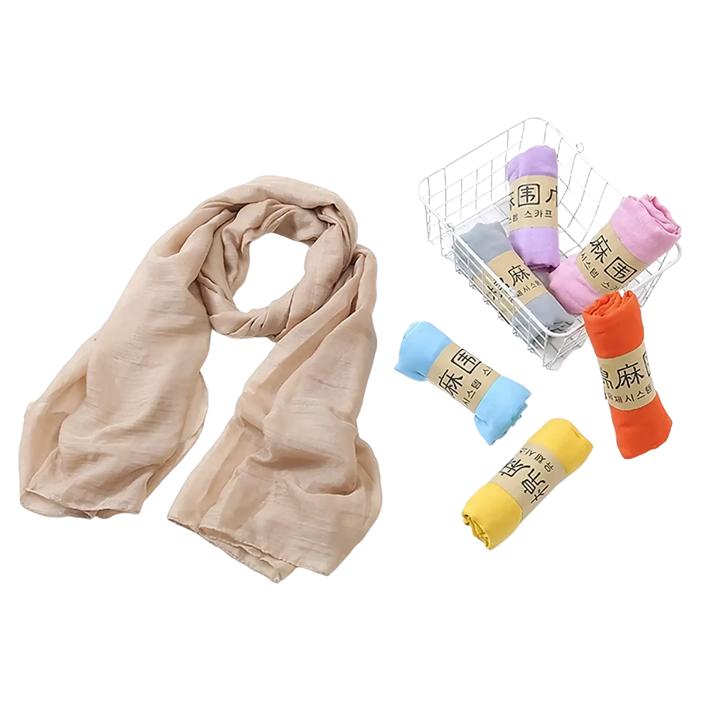 Beige lightweight chiffon cotton winter scarf for women with soft flowing drape solid warm shawl design