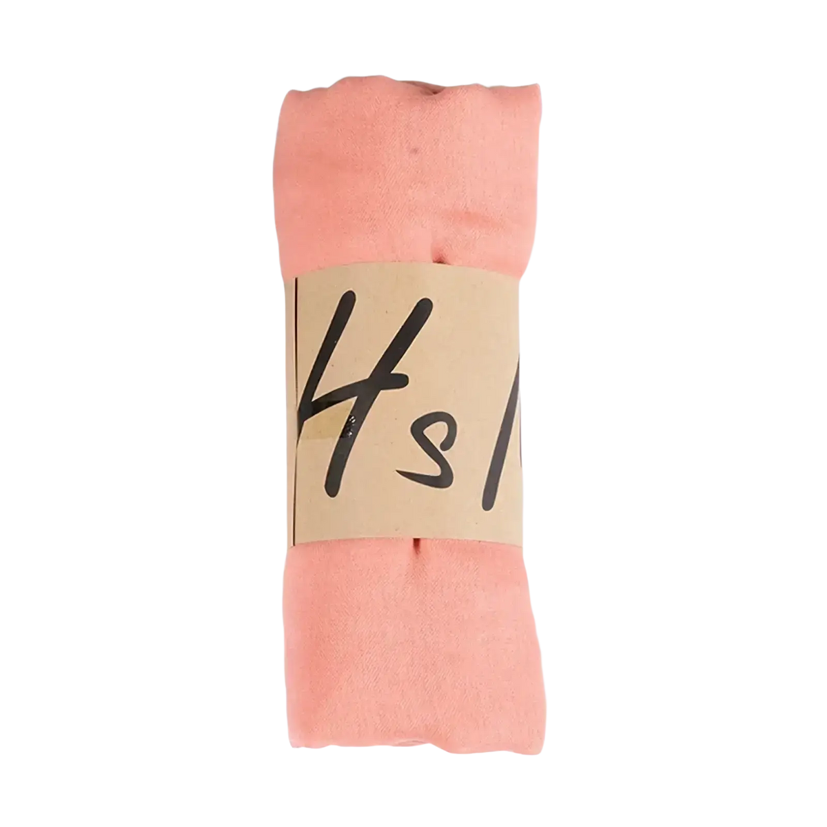 A pair of soft pink cotton winter tights neatly rolled with a handwritten label for winter scarf use