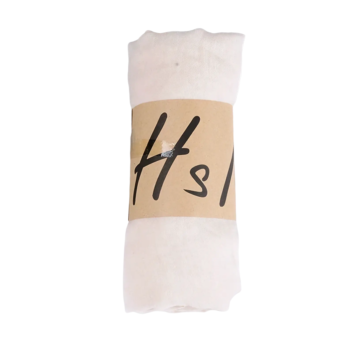 A rolled-up pair of sheer white cotton winter tights with a brown paper band for women solid warm shawl