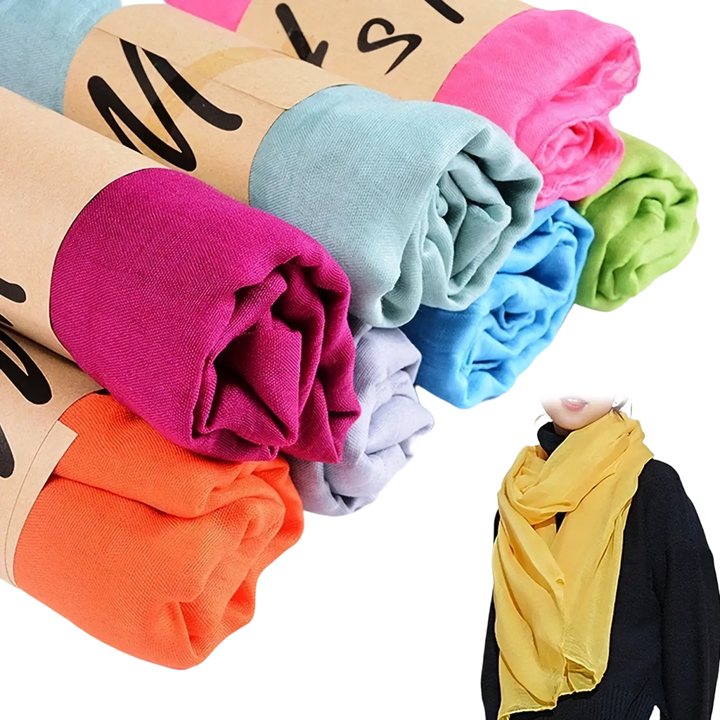A vibrant yellow cotton winter scarf for women soft lightweight with a smooth fabric finish and solid warm design