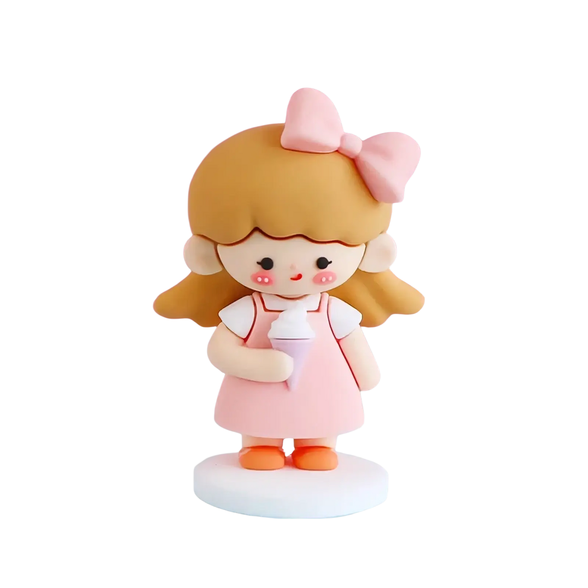 Couple cake topper pvc resin figurine of a cute pink and white girl with blonde hair holding ice cream for valentine anniversary