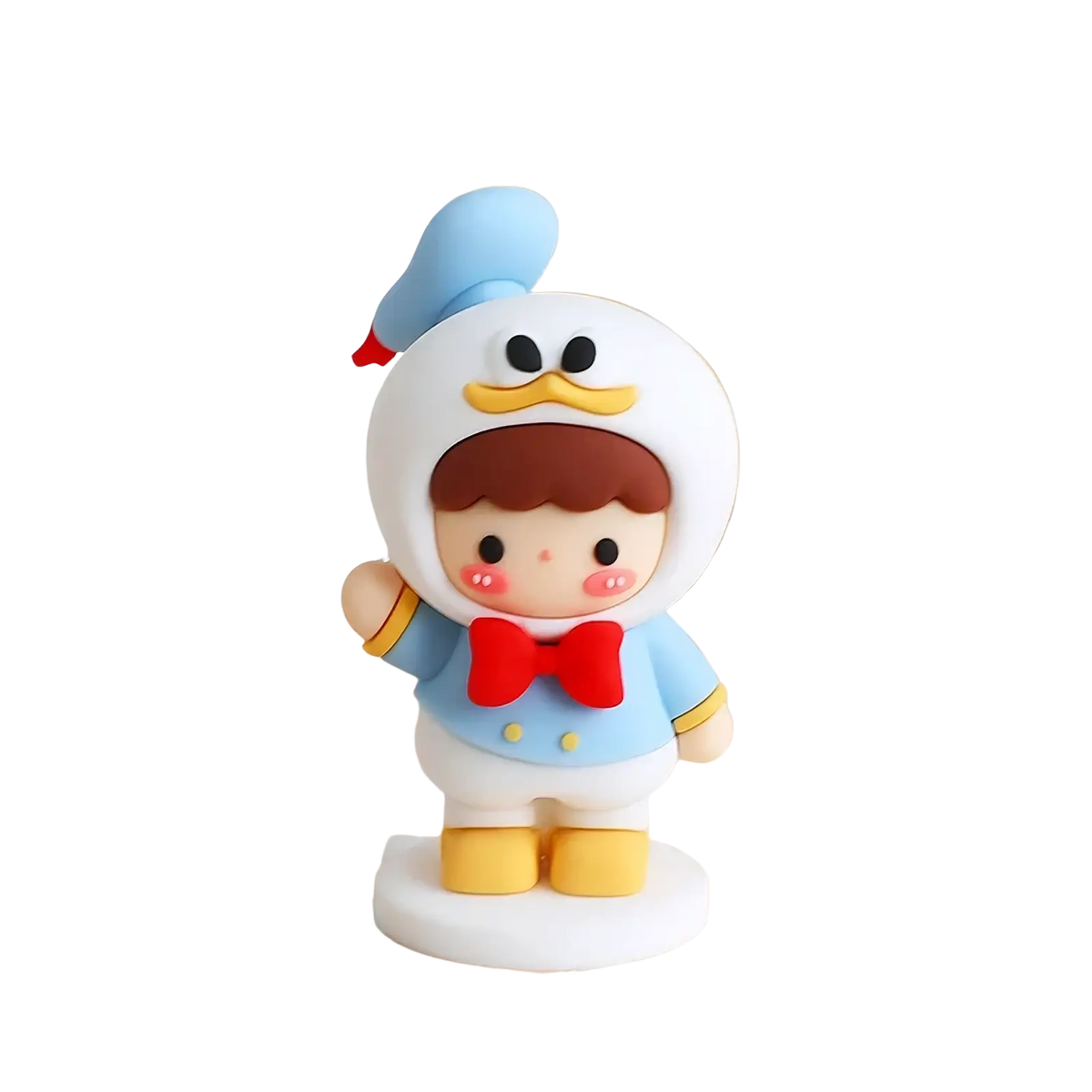 Couple cake topper pvc figurine featuring a cute white and blue donald duck design with red bow tie and yellow feet