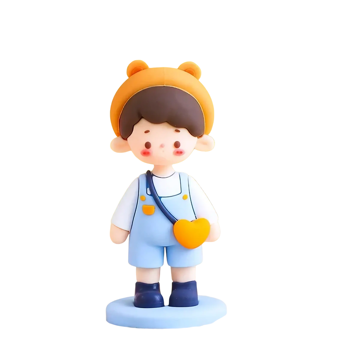 Couple cake topper pvc valentine anniversary decoration featuring a charming orange-hatted boy figurine in blue overalls