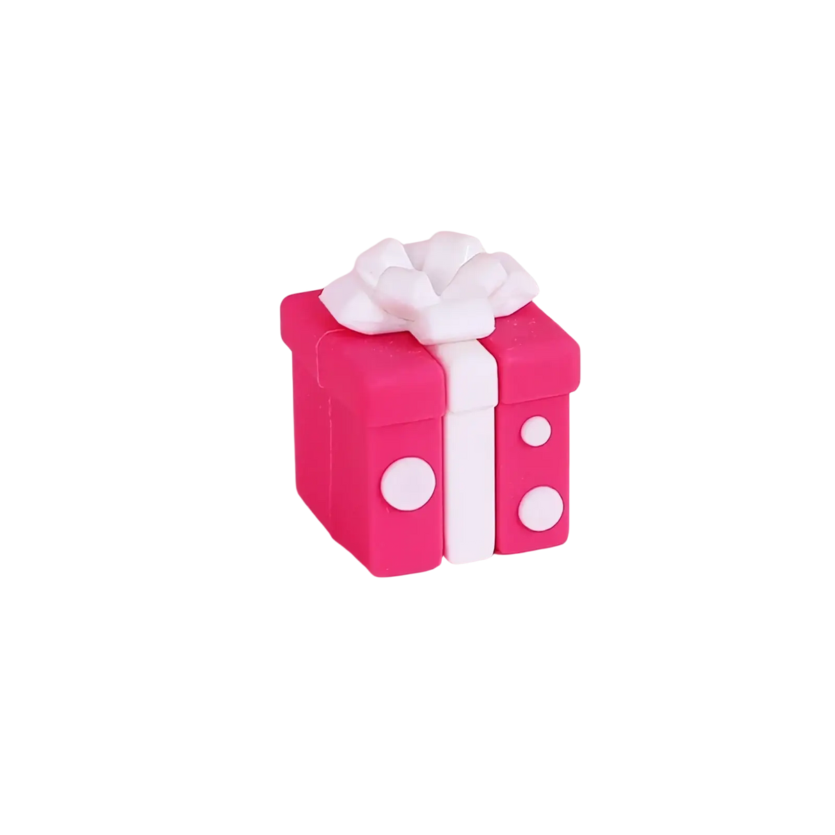 Pink silicone couple cake topper gift box with white ribbon and circular cutouts for valentine anniversary decoration