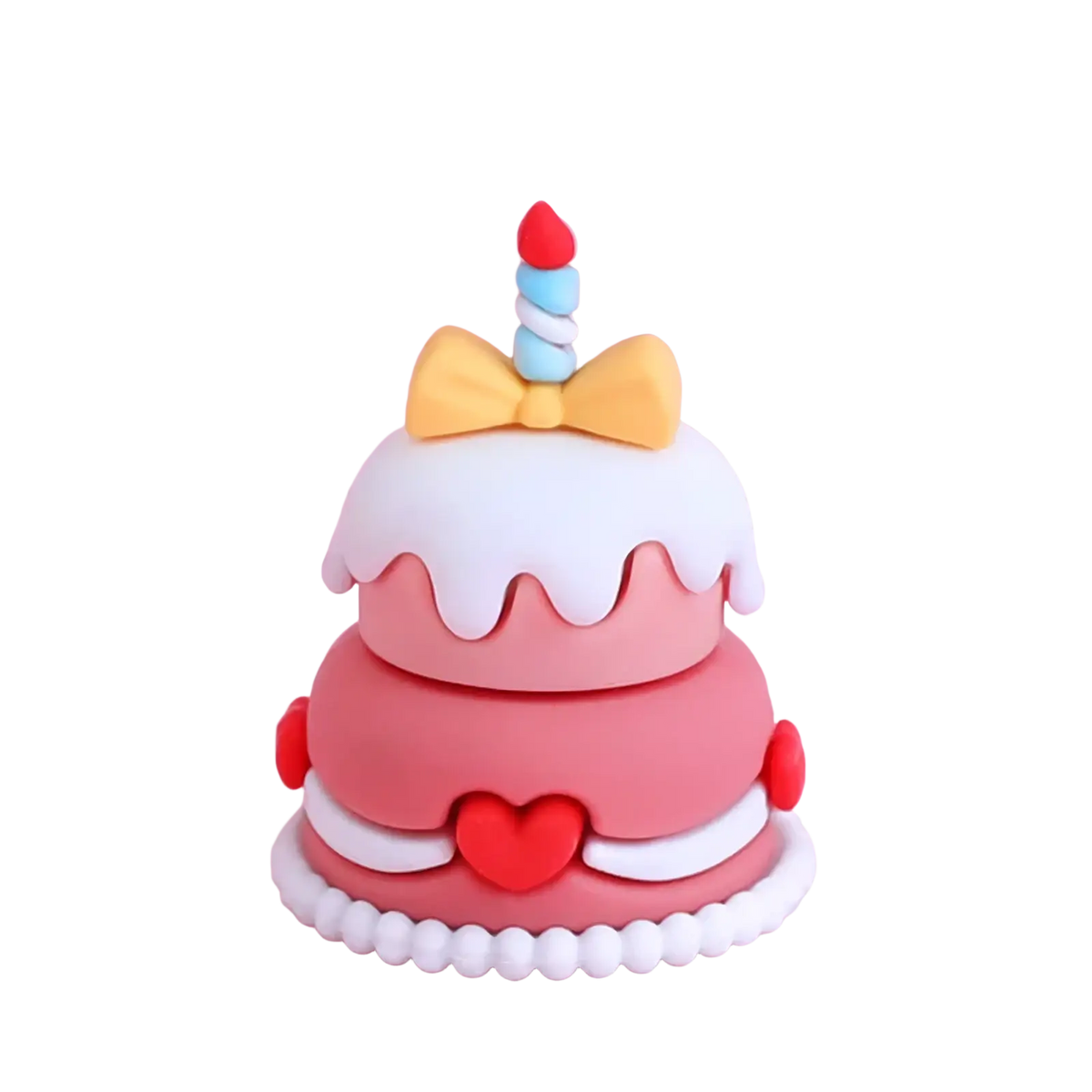 Couple cake topper pvc valentine anniversary decoration two-tiered pink cake-shaped desk organizer with hearts and candle