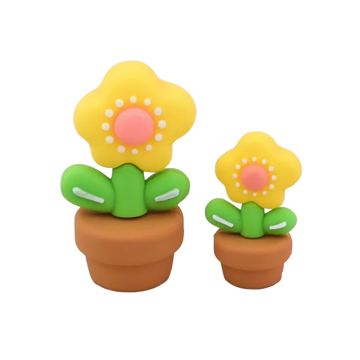 Couple cake topper pvc valentine anniversary decoration featuring yellow and green flower-shaped rubber erasers in terracotta pots