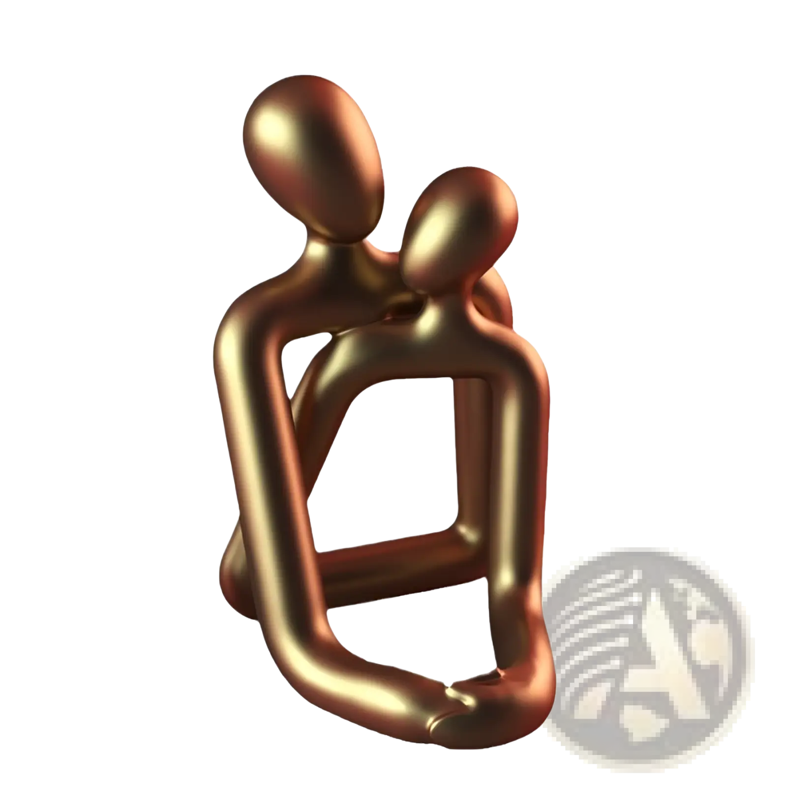 Golden metallic abstract sculpture of two intertwined figures couple resin statue ceramic candle holder