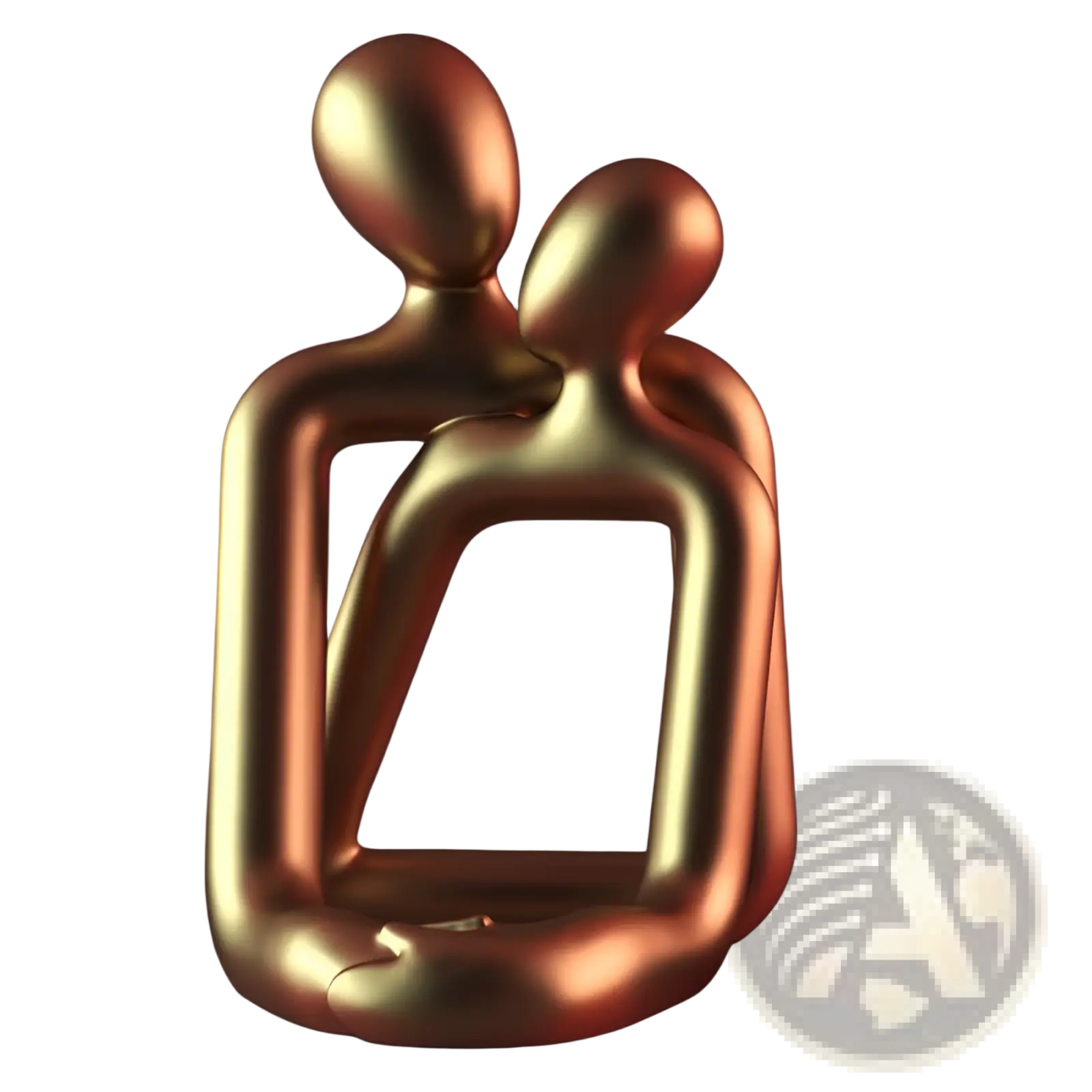 Golden metallic abstract sculpture of two intertwined figures couple resin statue and ceramic candle holder