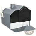Black and gray pawhut covered cat litter box with drawer mat and white scoop attached for easy cleaning