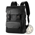 Black leather crazy horse large capacity unisex backpack with silver-toned buckles and straps shown from the back