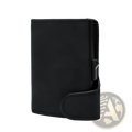 Black crazy horse leather metal card case wallet with magnetic closure and sleek minimalist textured design