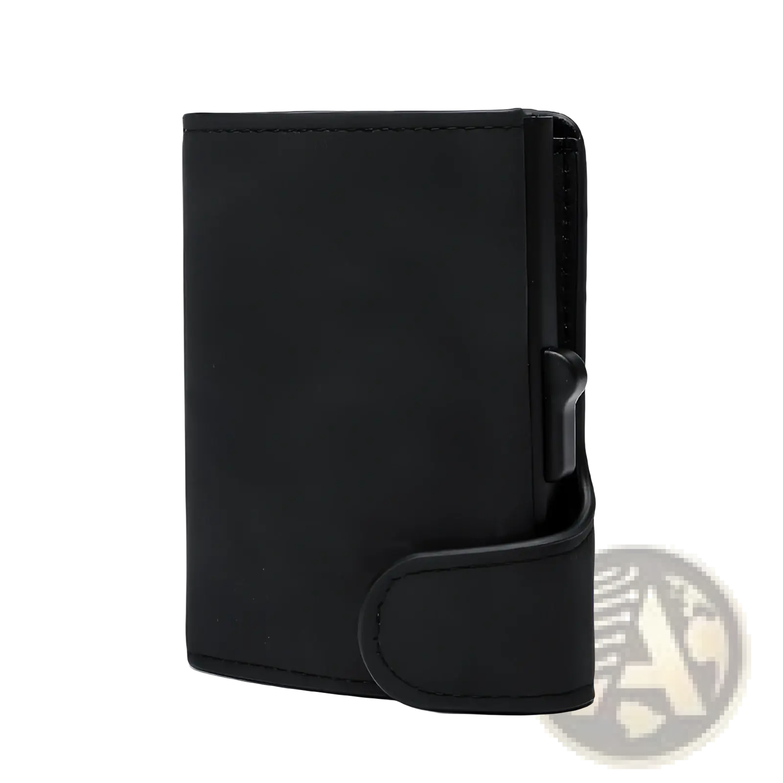 Black crazy horse leather metal card case wallet with magnetic closure and sleek minimalist textured design