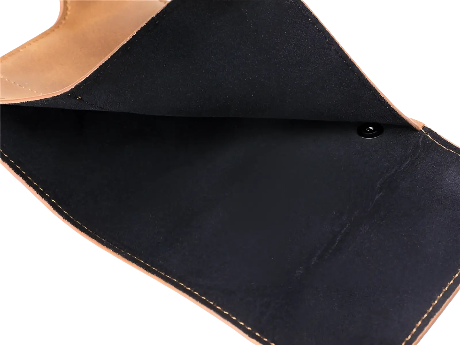 Crazy horse leather metal card case wallet with black suede interior tan leather edges and contrasting stitching