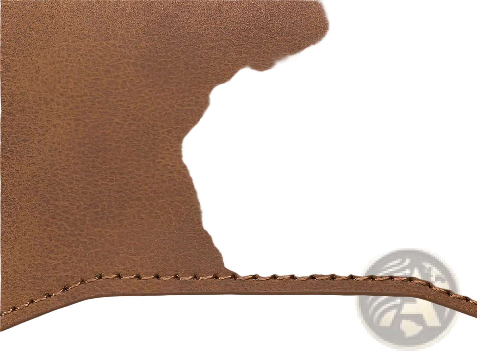 Brown leather crazy horse metal card case wallet with visible stitching along the edge