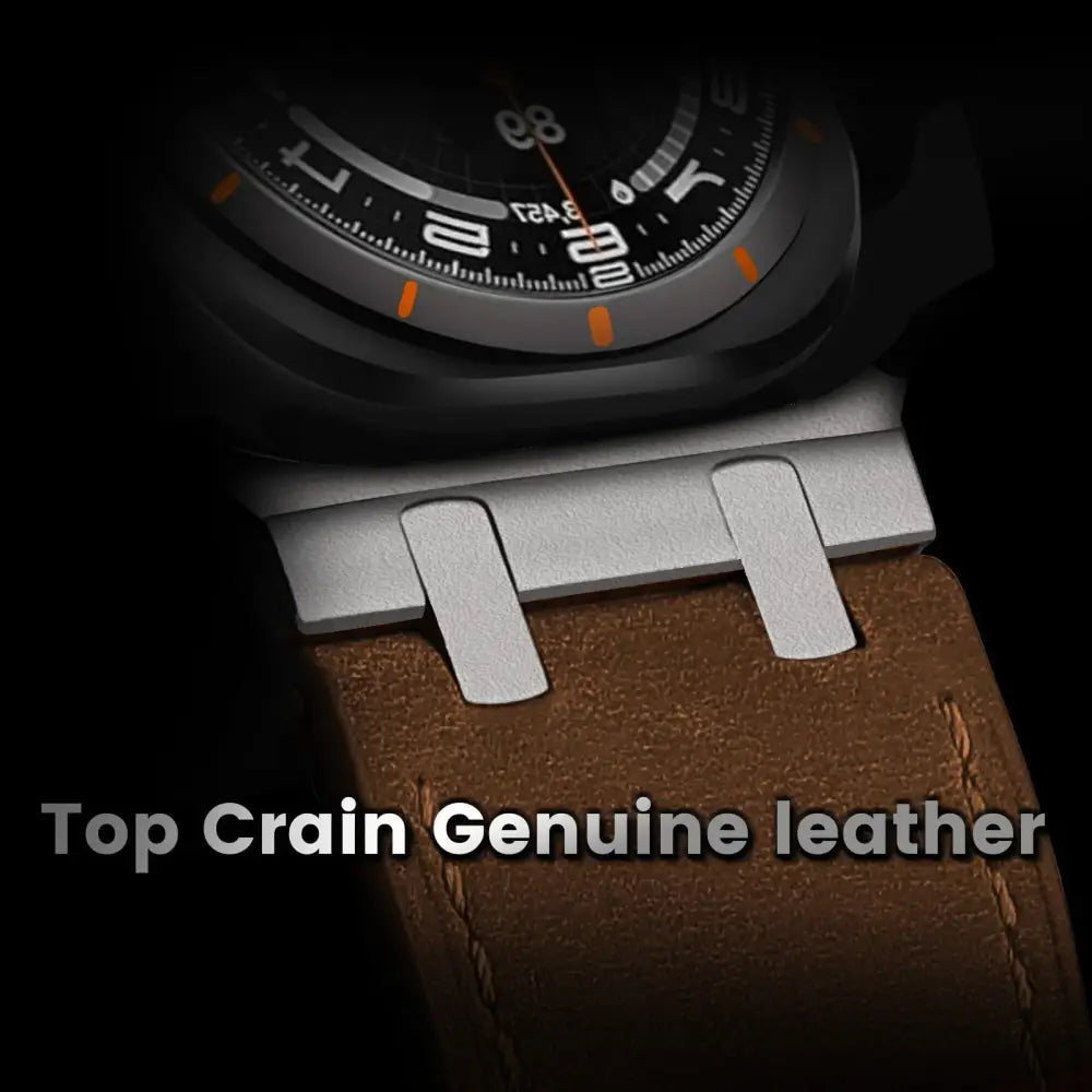 Brown genuine crazy horse leather watch strap with silver-toned metal buckle for premium durability and style