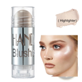 Silver cylindrical cream blush stick hand blusher with clear cap and base long lasting face highlighter