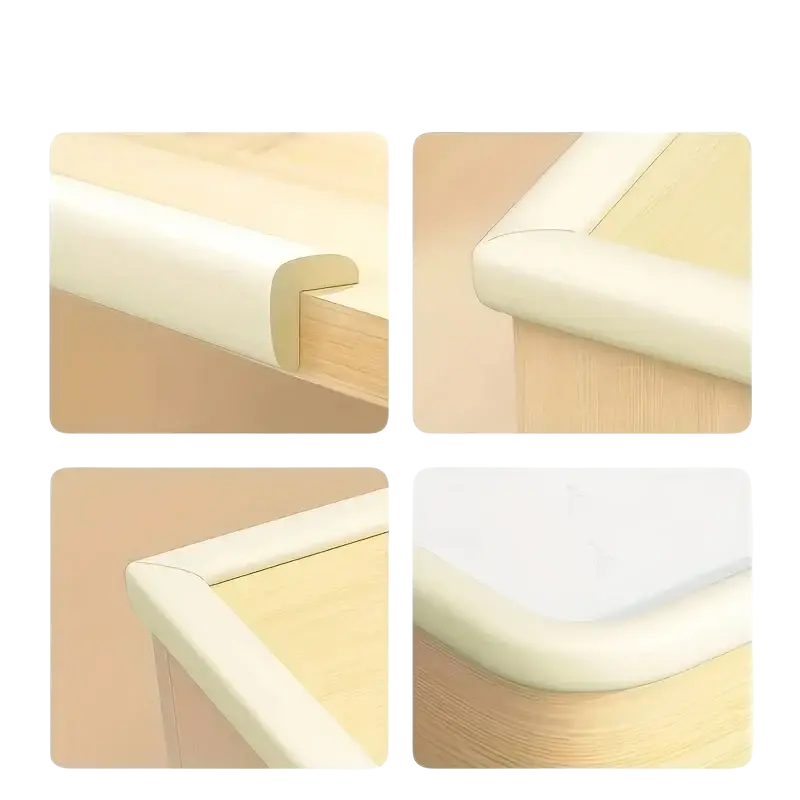 Cream foam table corner protector guard featuring soft foam material with cream color and rounded edge design