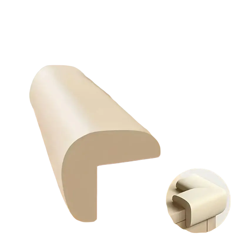Cream foam table corner protector guard made of soft foam with rounded edges and a smooth surface in cream color