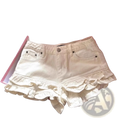 Cream ruffled denim shorts high waist in cream color featuring layered ruffle detailing at the hem