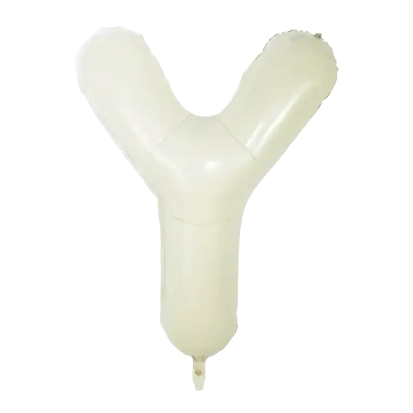 Cream white 40 inch letter foil balloon with glossy off-white y shape and smooth inflated surface with valve at bottom