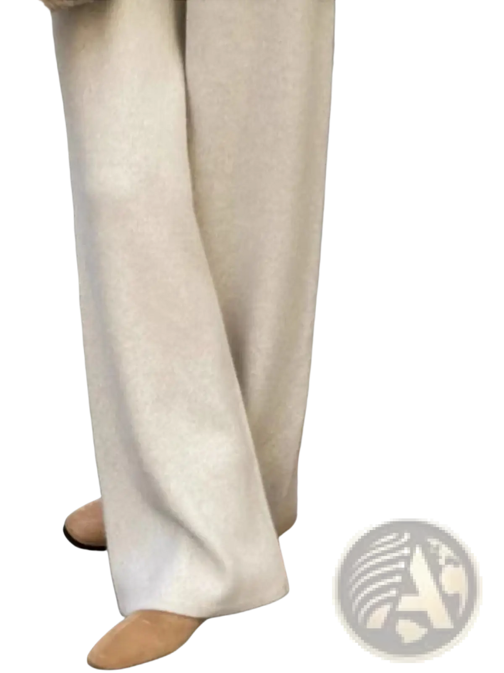 Cream wool wide leg knit pants in cream with a soft textured fabric and relaxed fit
