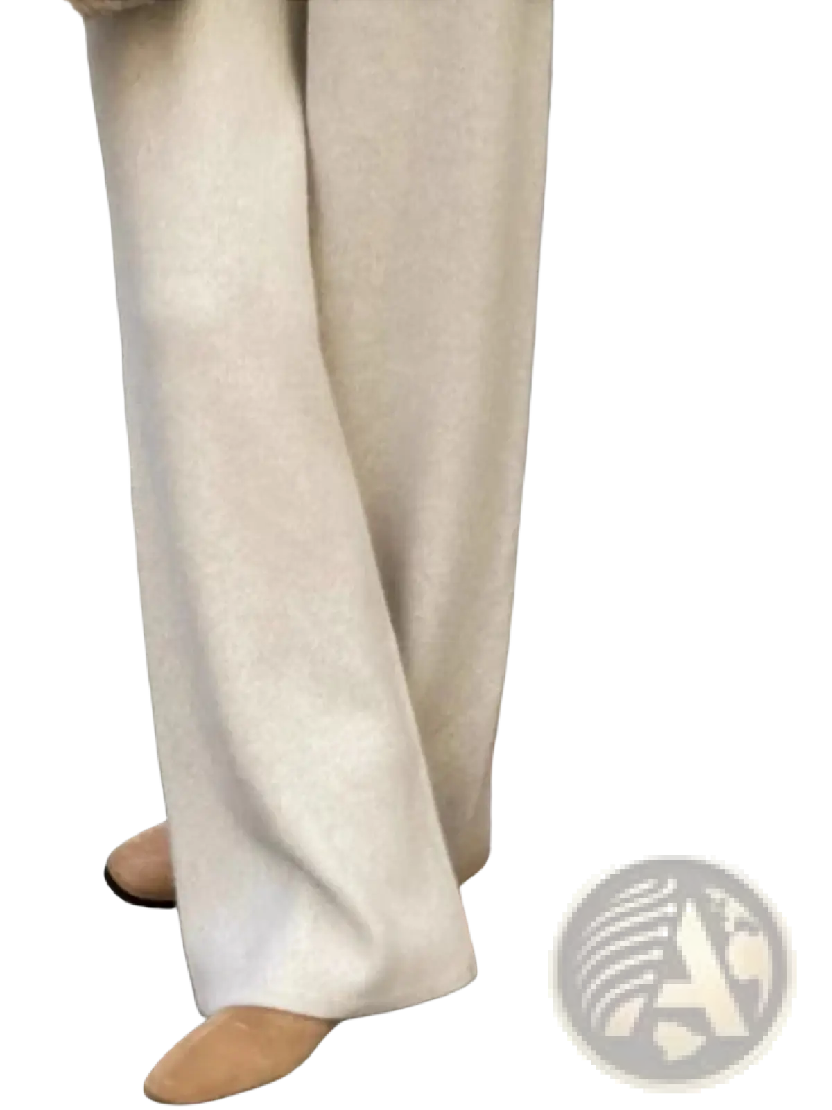 Cream wool wide leg knit pants in cream with a soft textured fabric and relaxed fit