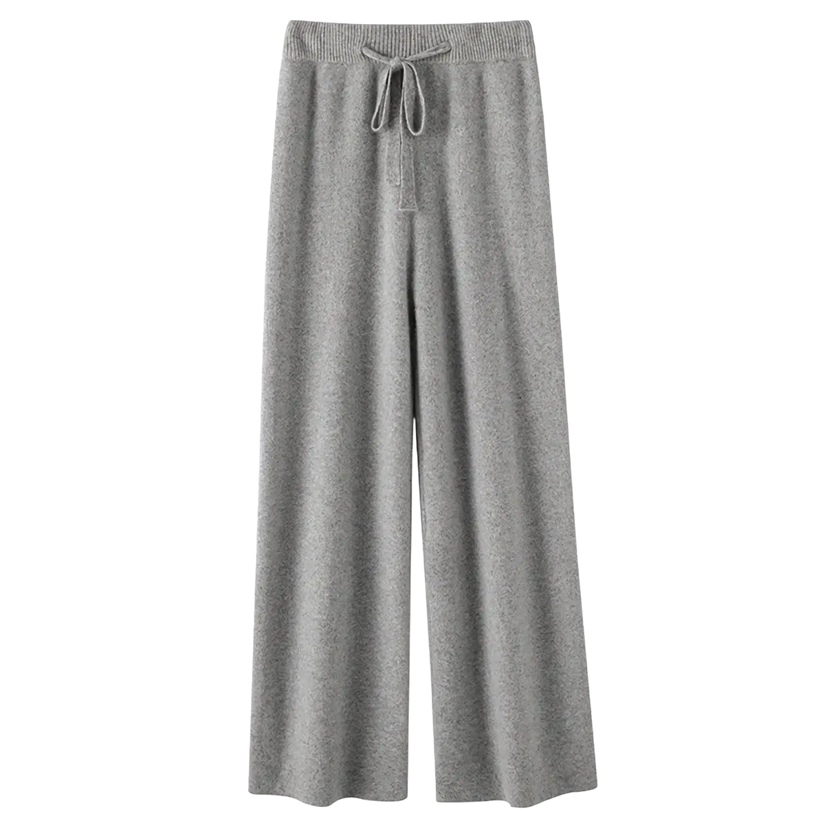 Gray knit wide-leg pants with a drawstring waistband made from cream wool for comfortable casual wear