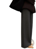 Dark gray wide leg tailored trousers made from smooth fabric complement cream wool wide leg knit pants collection