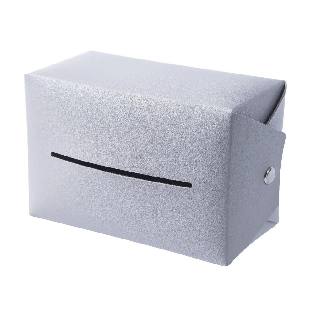 Premium cartoon leather car headrest tissue box organizer in silver faux leather with sleek minimalist design and black slit