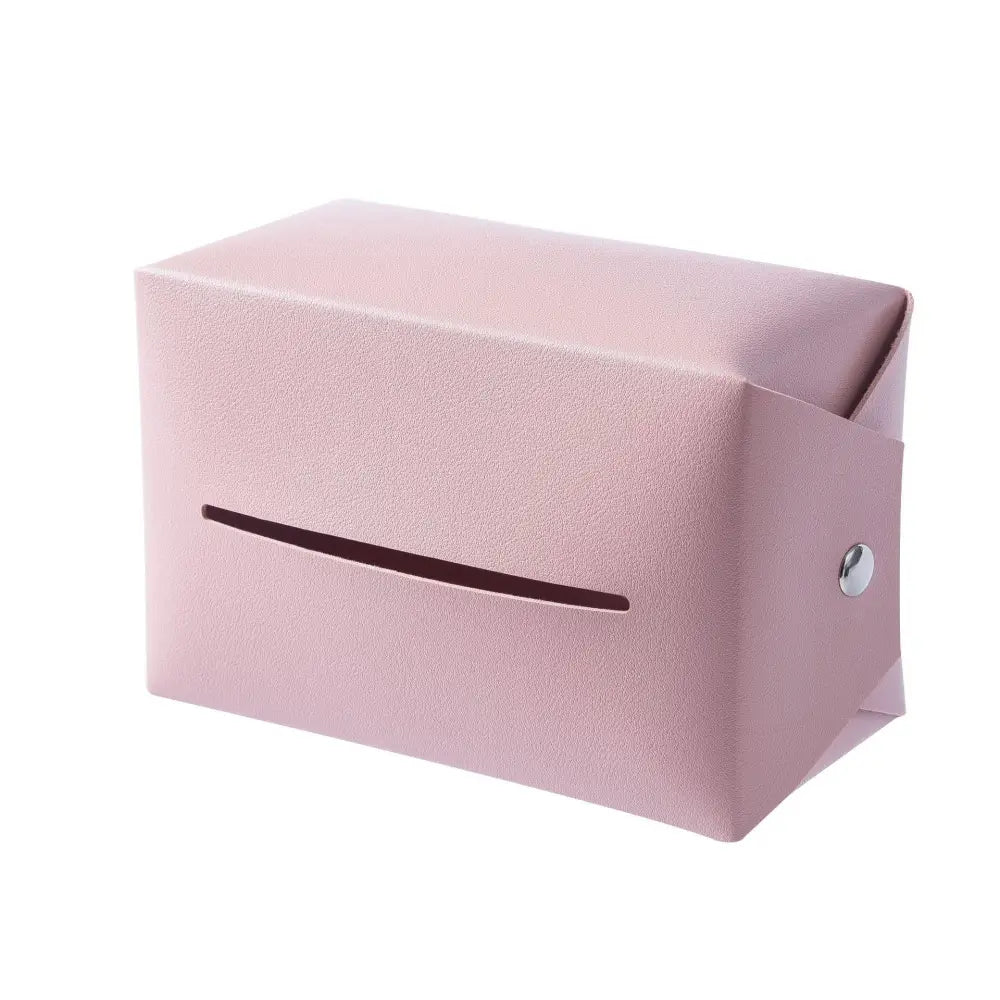 Premium cartoon leather car headrest tissue box and organizer in sleek blush pink faux leather with silver button accent