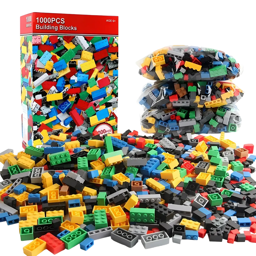 A vibrant diy creative building blocks bulk set for kids with 1000 colorful lego pieces in assorted shapes and colors