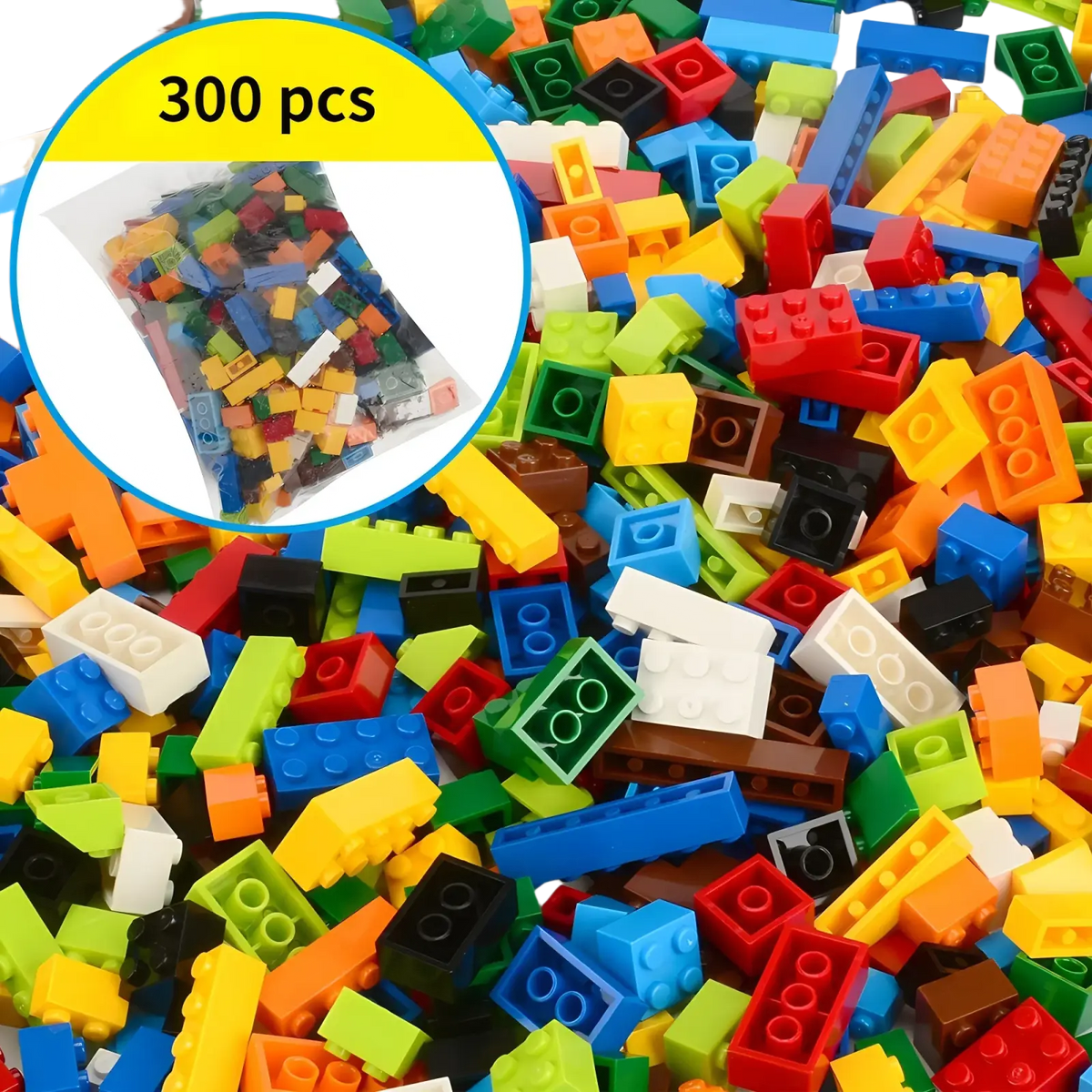 A vibrant assortment of 300 colorful plastic lego creative building blocks for diy creative building projects for kids