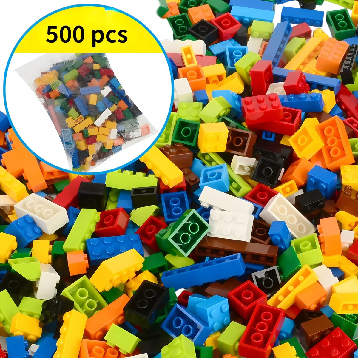 A vibrant assortment of 500 colorful plastic creative building blocks for diy creative building and kids play