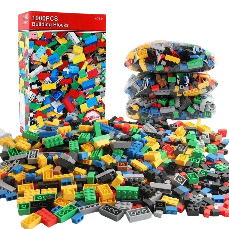 Creative building blocks bulk set for kids featuring 1000 vibrant diy creative plastic lego pieces in rainbow colors