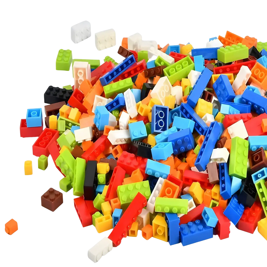 A vibrant pile of multicolored diy creative building blocks made of plastic for kids creative building projects