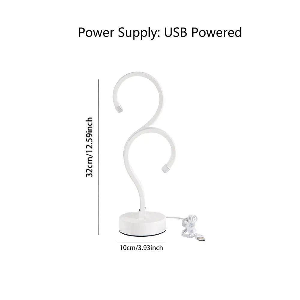 Modern question mark led desk lamp in white usb-powered design with sleek curved shape and circular base
