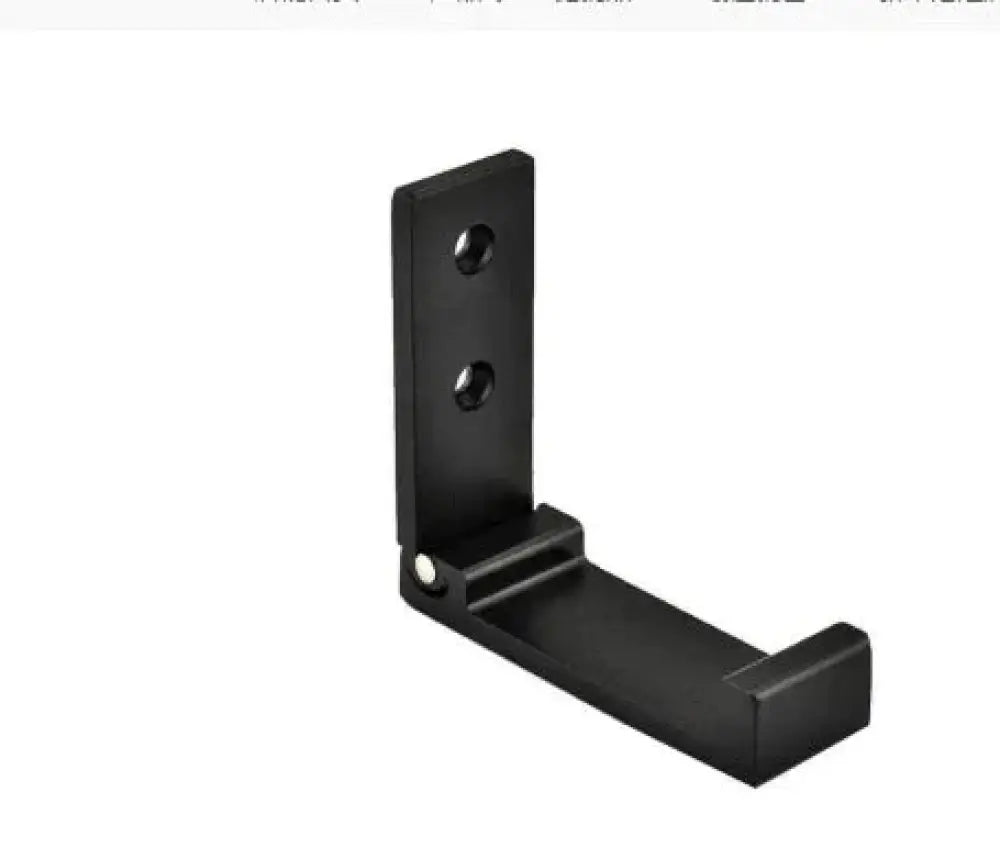 Black foldable aluminum alloy wall hook with sleek minimalist design and two mounting holes for easy installation
